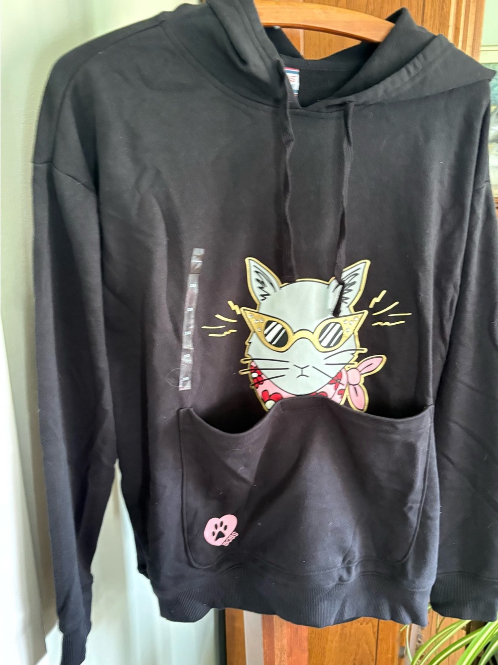 BOBS From Sketchers Black Hoodie Featuring a graphic cat